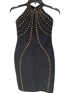Black Studded Halter Bodycon Dress